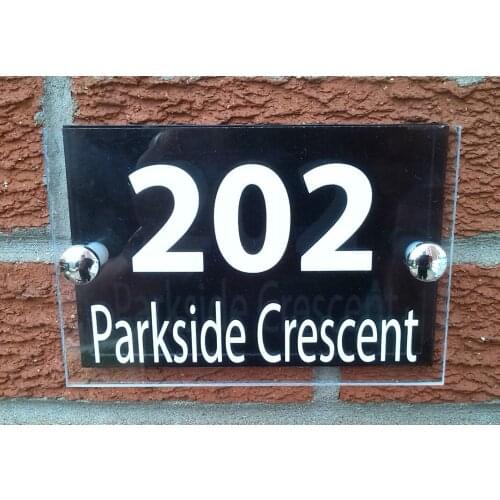 DIY House Number MODERN HOUSE SIGN PLAQUE MADE QUALITY ACRYLIC BLACK ALUMINIUM BACKP LATE