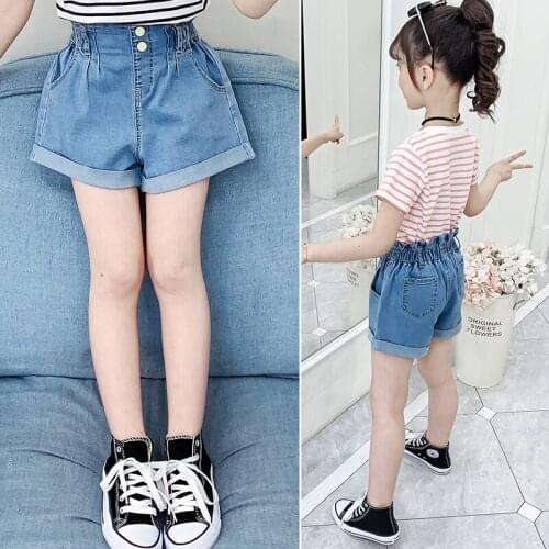 Girls' denim shorts, new summer clothes, foreign style, girls' children, big boys' cotton, fashion hot pants and half pants