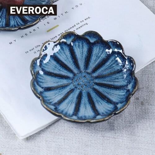 EVEROCAJapanese Creative Kiln Flavor-changing Dish Hot Pot Sauce Dish Household Ceramic Cold Dish Dipping Dish Blue Vinegar Dish