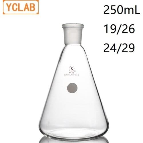 YCLAB 250mL 19/26 & 24/29 Erlenmeyer Flask Borosilicate 3.3 Glass Standard Ground Mouth Conical Triangle Labware