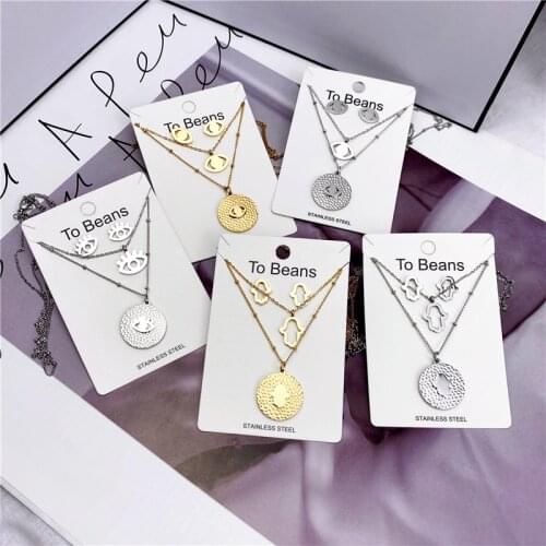 Gold Silver Color Bear Clover Heart Fish Snowflake Shape Stainless Steel Pendant Necklace Sets For Women Earrings Jewelry Sets