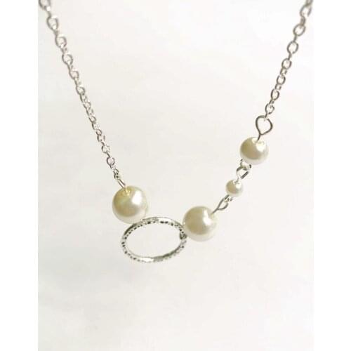 Round Circle Pendants Pearl Statement Necklace Silver-color Chain Simulated Pearl Necklace Artificial Pearl Jewelry Dropshipping