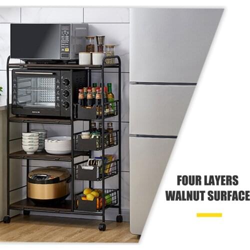 Kitchen Cart Kitchen Rack Multi-layer Storage Stand with 4 Slide-Out Mesh Baskets Wheel Trolley Household Vintage Utility Shelf