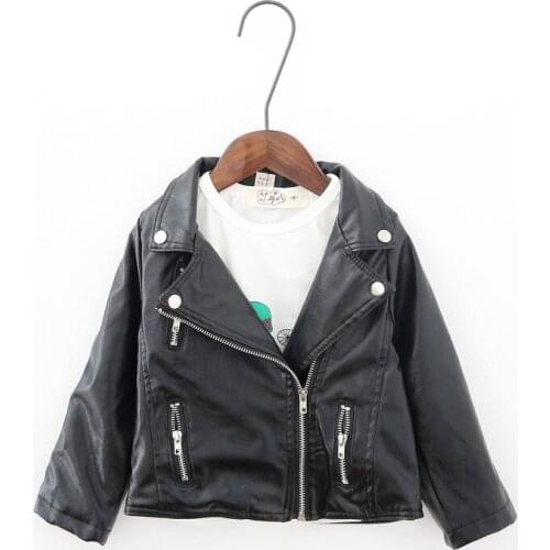 Spring Autumn New Girls Love Printed PU Leather Jackets Children Lapel Cropped Leather Coats Kids Fashion Zipper Tops Outwear