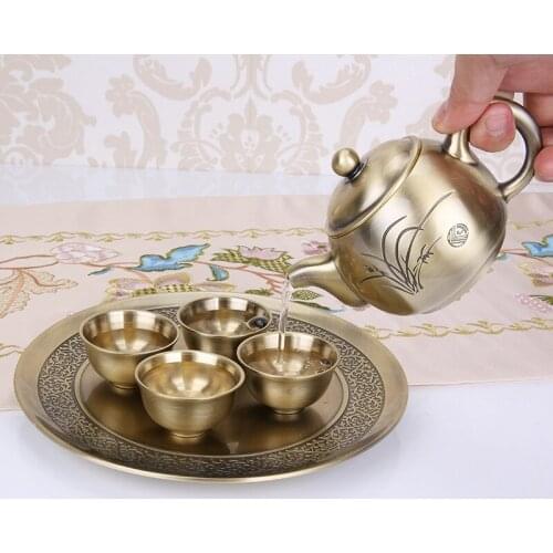 Metal Kung Fu Tea Set Tea Pot Cup Set 200ml Metal Chinese Tea Ceremony Gift 4pcs Cup and 1pcs Tea Pot