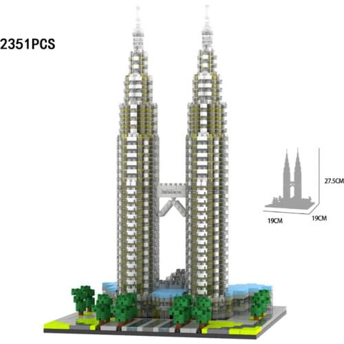 Disney Mickey Around the World building block Malaysia Kuala Lumpur City Centre Petronas Twin Towers model brick toy nanobrick