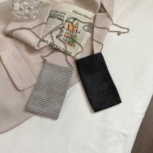 Fashion Women Rhinestone Solid Color Crossbody Shoulder Bag Casual Ladies Chain Messenger Handbags Mini Purse Phone Handbags New