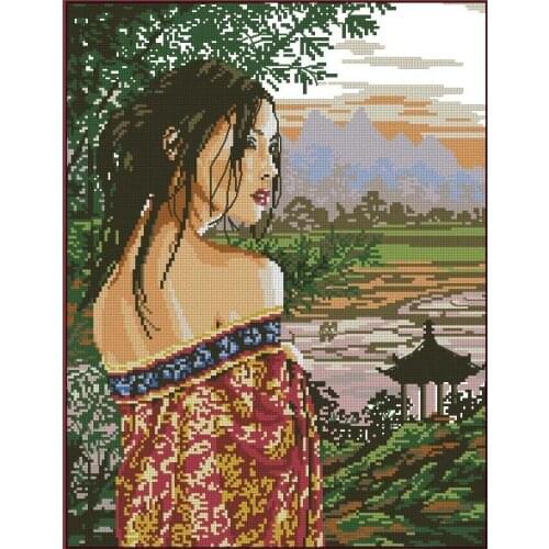Top Quality Beautiful Counted Cross Stitch Kit Pensee D'Orient Thought of the East Chinese Beauty Woman Lady Girl luca-s luca