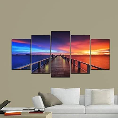 Pier Sky Canvas Painting Landscape Poster Wall Picture for Living Room Decor Five-Piece Set Home Decoration Posters and Prints