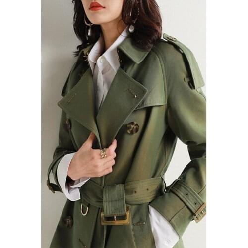 New Style In Autumn 2021 Simple Neat Casual Small Fashionable Waist Closing Windbreaker Women Medium And Long Womens Jacket