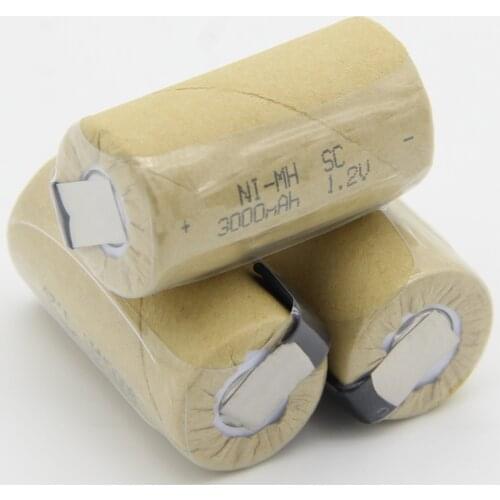 Rechargeable 3000mAh 1.2V flat top akkus NIMH welding tabs sub C battery for electric drills SC batteries soldering tape