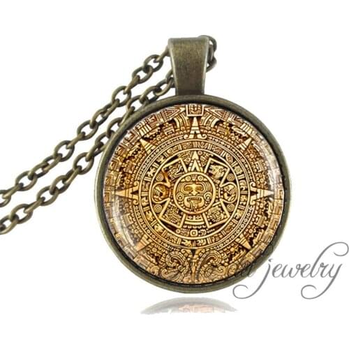 Mayan Calendar Pendant,Mayan Calendar Jewelry,Aztec Calendar Necklace,Antique Bronze Chain Astronomy Archaeology Jewelry For Men