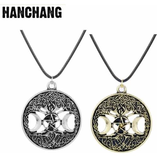 Triple Moon Goddess Wicca Pentagram Magic Amulet Necklace Women Tree of Life Moon Necklaces Magic Jewelry