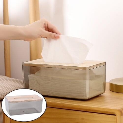 Rectangular Tissue Box Cover Bathroom Bedroom Office Clear Bamboo Tissue Dispenser Restaurant Napkin Storage Box Container