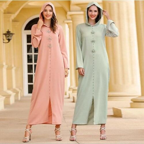Ramadan Eid Abaya Dubai Hand-sewn rhinestones Robe Longue Djellaba Femme Hijab Muslim Long Dress Abayas Arabic Dresses For Wome