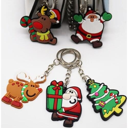 Merry Christmas Key Ring Christmas Pendant Santa Claus Elk Snowman Keychain 2021 New Year Decoration Xmas Jewelry Gift