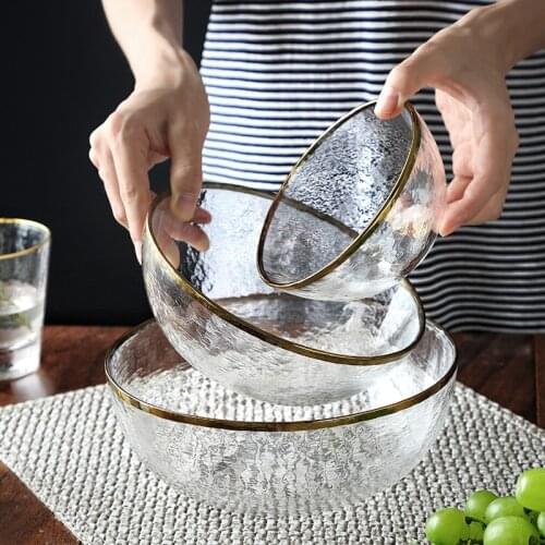 Gold Rim dinnerware Glass bowls for rice / salad/noodles