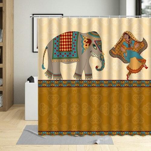 Elephant Indian Woman Dancer Dancing Decor Bathroom Curtains Ethnic Colorful Exotic Design Shower Curtain Art Decor With Hooks