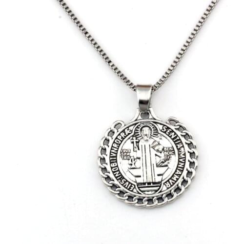 2pcs /lots St Benedict de Nursia badge medal charm Pendant Necklaces 23.6inches 25.5x26.2mm Pendant A-560d