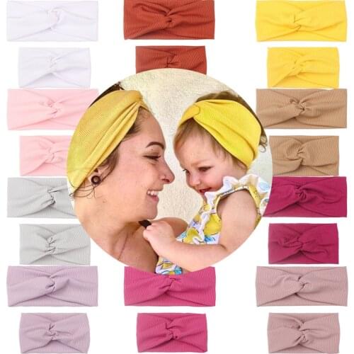2 Pcs/Set Solid Color Baby Headband And Mother Hariband Set Cute Knot Soft Elastic Baby Girls Hairband Turban Hair Accessories