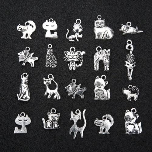 20pcs Random Mixed Animal Cat Charms Lot For Bracelet Earrings Metal Dog Butterfly Charms Pendants Necklace Diy Jewelry Findings