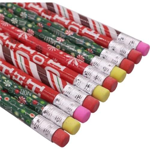 30 pcs Holiday Gift pen Christmas pattern Pencil With eraser HB Black pencil Pen length 188mm Diameter 8mm Student sationery