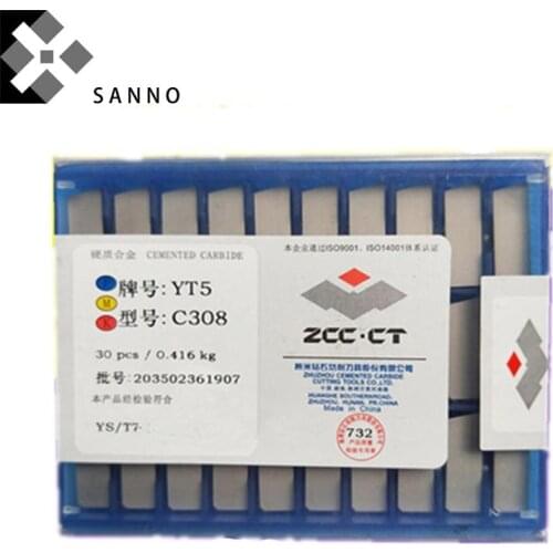 30PCS YT14 / YT15 / YT5 / YW2 / YW1 / YG6 / YG8 C308 cnc carbide tips welding cutting blade turning inserts brazed inserts
