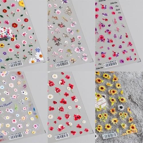 1 Pc 3D Embossed Autumn Sunflower Nail Stickers Flower Pattern Design Nail Art Decals Daisy Manicure Decoration Tools MJ55