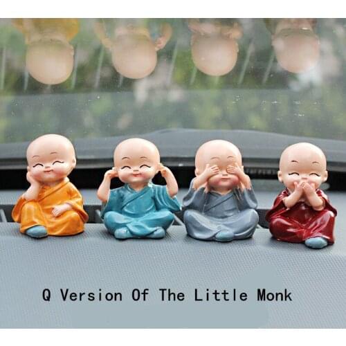 4Pcs/Set Lovely Small Kungfu Monks Maitreya Buddha Resin Handicrafts Decorations for Home and Car Decoration Accessories Gifts