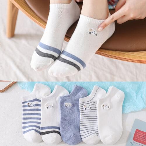 5 Pairs Sports Casual Cotton Women Socks Ankle Cartoon Cute Fruit Cat Print Korea Japanese Fashion Girl Heart Kawaii Slipper Set