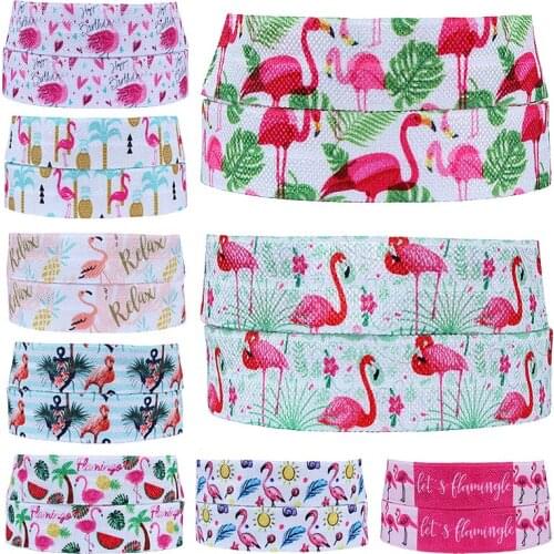 50 yards/lot) Factory directly supply new style flamingo patterns summer foe fold over elastic