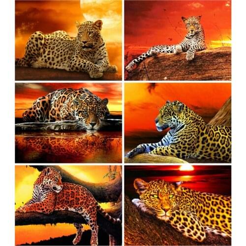 5D DIY Diamond Painting Kits Leopard Diamond Embroidery Animal Full Round With AB Drill New Year Decoration Diamond Art Gift