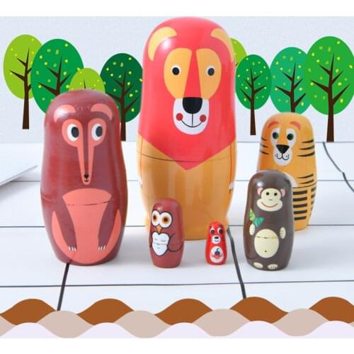 Six-layer Matryoshka Hand-painted Fox Animal Doll Toy Handicraft Feature Decoration Children Wooden Toy 6 Pieces Set