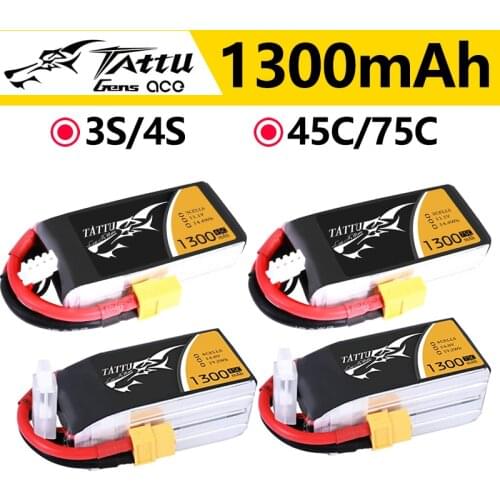 ACE Tattu LiPo Rechargeable Battery 3S 4S 1300mAh 75C 45C1P for RC FPV Racing Drone Quadcopter Boat Heli Airplane UAV Drone