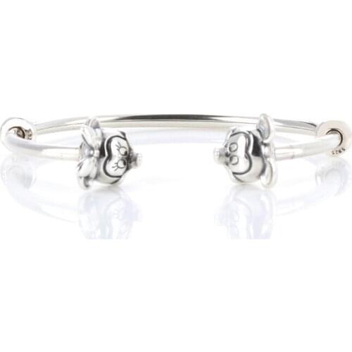 Bewill TOP SALE Authentic 100% 925 Sterling Silver Opening Mickey Minnie Bracelet for Christmas Gift