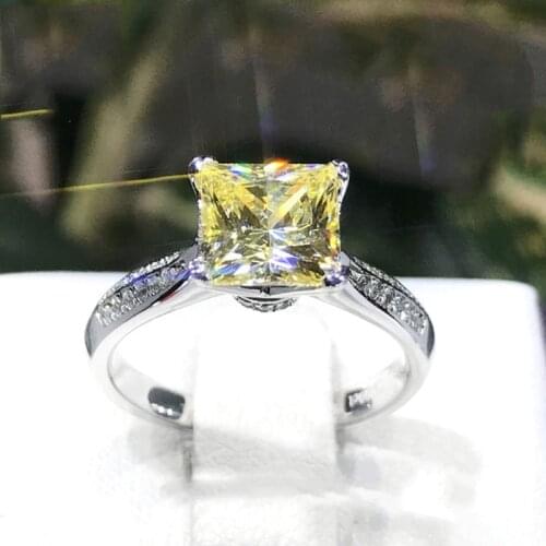 BLACK ANGEL 925 Silver Luxury Shiny Citrine Gemstone Square Cut Women Wedding Adjustable Ring Fashion Jewelry Christmas Gift