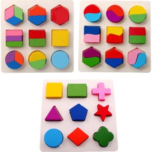 Wooden Geometric Shapes Montessori Puzzle Sorting Math Bricks Preschool Learning Educational Game Baby Toddler Toys For Kids