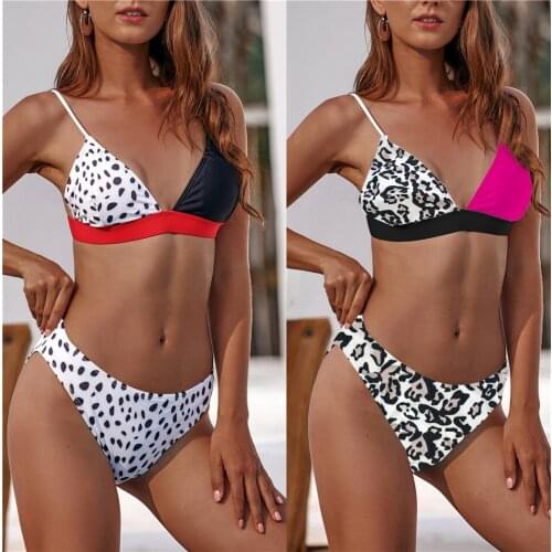 Women Bikini Patchwork Leopard Print swimsuit women 2 pieces Fahion sexy swimwear bakini Polyester brazilian bikini sets Woman