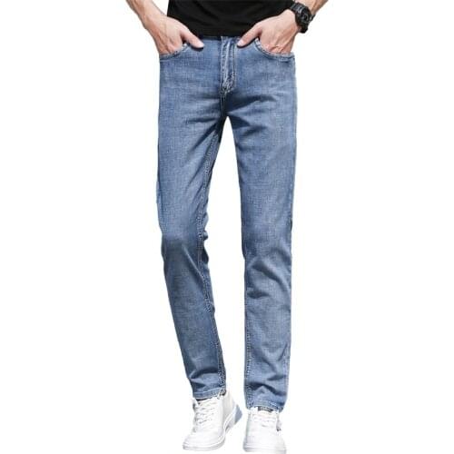 Classic Style Mens Slim Fit Blue Jeans 2021 Spring New Business Fashion Elasticity Denim Trousers Male Brand Pants