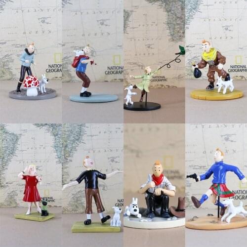 Classic Herge Comic Anime Les Aventures de Adventures of Tintin Milou Snowy Haddock Statue Figure Model Toys Gift