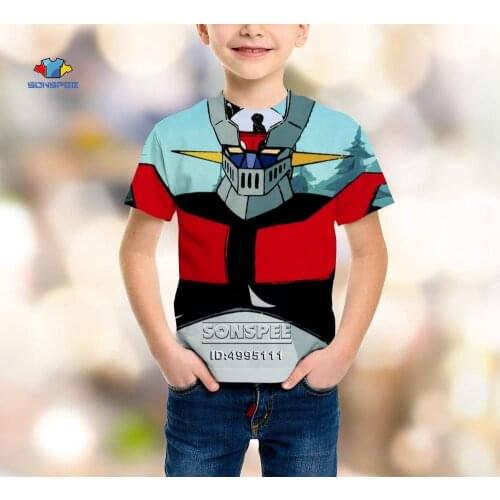 SONSPEE 3D Print Anime Mazinger Z Robot Kid Toddler Casual Tshirt Summer T-shirt O-neck Boy Girl Tee Top Short-Sleeve Clothes