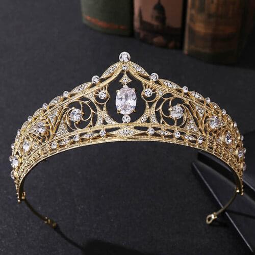 GETNOIVAS Luxury Gold Color Crown Handmade Alloy Rhinestone Tiara Bridal Head Jewelry Women Wedding Hair Accessories SL