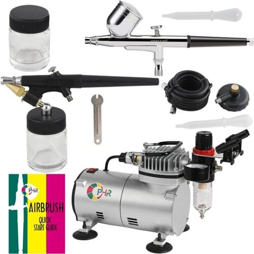 OPHIR Dual Action Airbrush Kit with Air Compressor for Nail Art Single Action Air Brush Spray Gun for Car Model _AC089+004+071