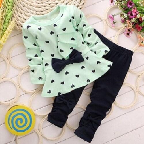 Heart Print Girls Clothes Sets BowtieChildren Jumpers Leggings Suit Baby Girl Outfits Kid Clothing Fashion Cotton T-Shirt Pant
