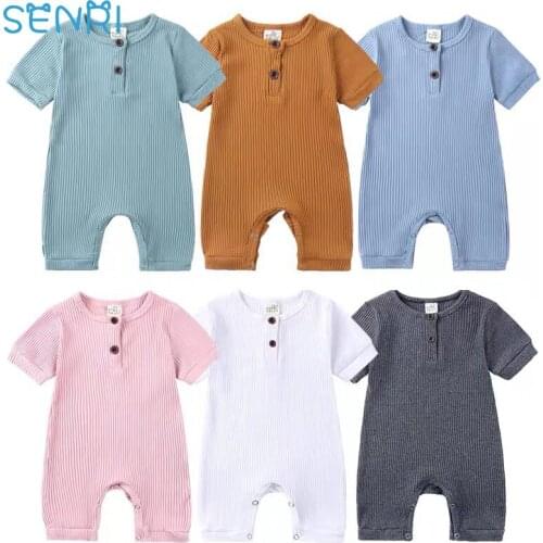 Summer Boys Girls Newborn Baby Clothes Solid Color Baby Rompers Cotton SHORT Sleeve Solid Unisex Toddler Romper Infant Clothing