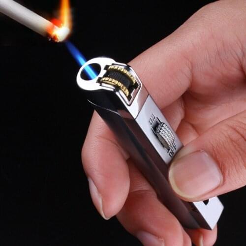 Metal Creative Portable Ultra-Thin Long Strip Metal Windproof Lighter Grinding Wheel Small Fire Blue Flame Butane Gas Lighter