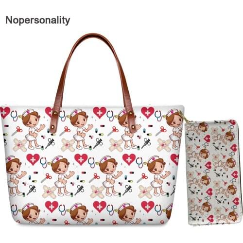 Nopersonality Cute Cartoon Nurse Doctor Print Top-handle Bags for Women Casual Female Handbags Large Capacity Ladies Tote Bags