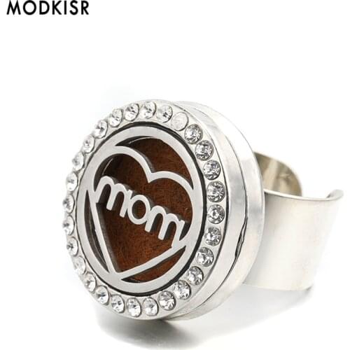 MODKISR Wholesale Stainless Steel Moon 25mm Temperament Aromatherapy Essential Oil Diffuser Women Rings Jewelry Female Ring