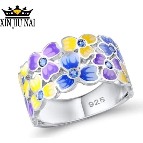 Fashion creative enamel inlaid sapphire womens ring Exquisite Charms Luxury Super shine Girlfriend Christmas Birthday Gift
