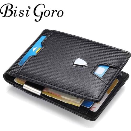 BISI GORO Men Clutch Carbon Fiber Card Holder New Multifunctional Wallet Women Protector PU Leather Purse RFID Blocking Case